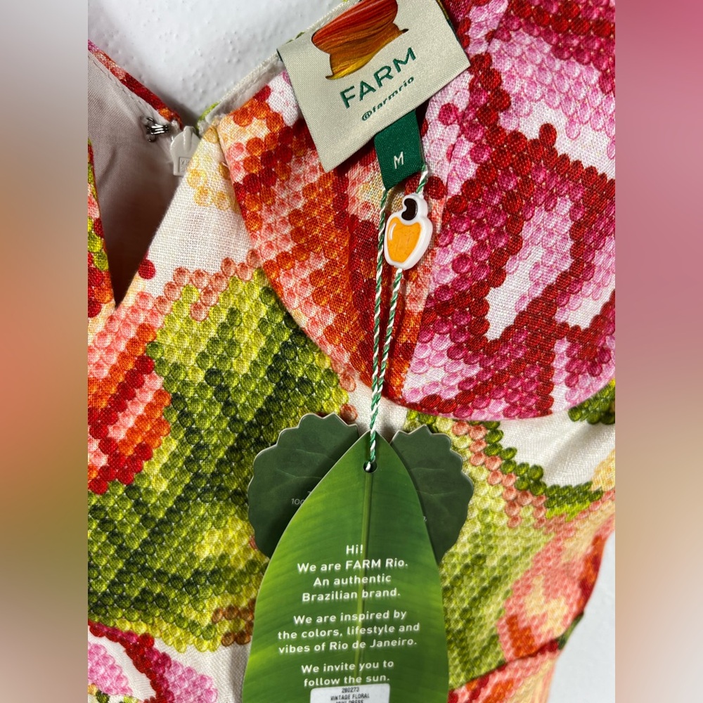 Farm Rio Vintage Floral Roses Adjustable Strap Summer Linen Resort‎ Mini Dress M - Picture 7 of 14